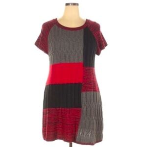 Style & Co size XL red black & grey block print short sleeve knit sweater dress